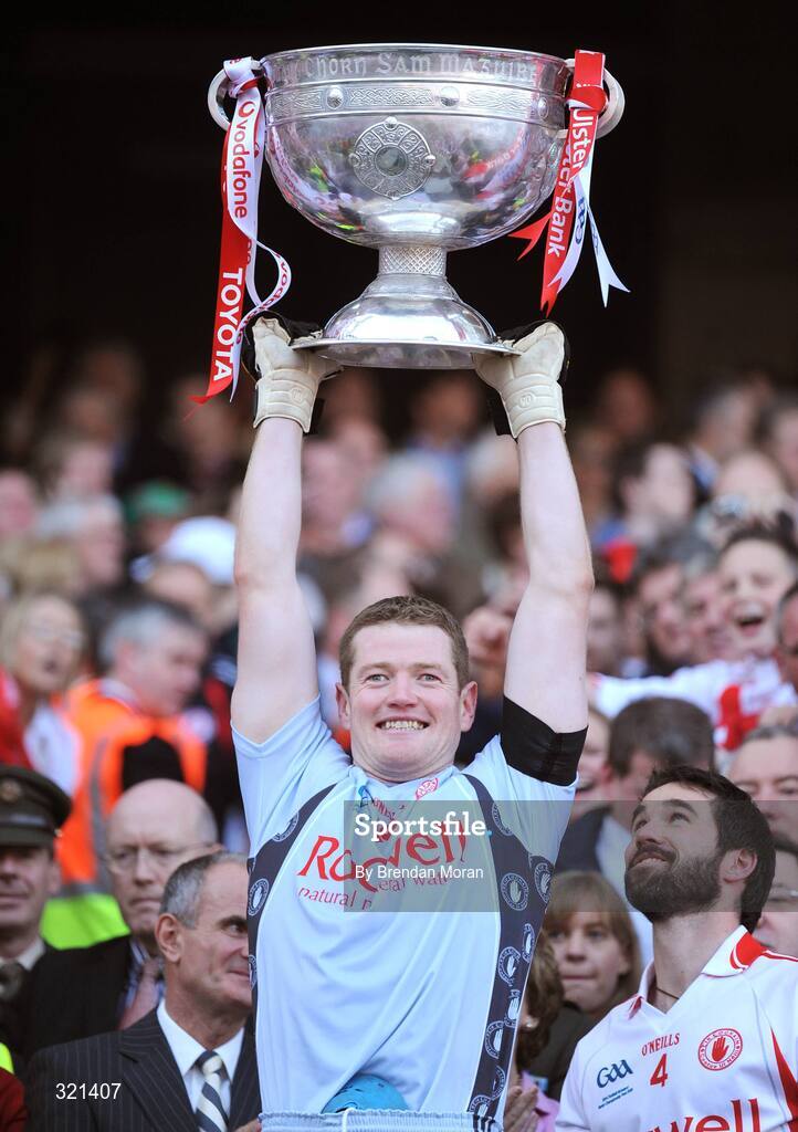 21 September 2008; Tyrone goalkeeper Pascal McConnell lifts the Sam Maguire Cup after victory over Kerry. GAA Football All-Ireland Senior Championship Final, Kerry v Tyrone, Croke Park, Dublin. Picture credit: Brendan Moran / SPORTSFILE