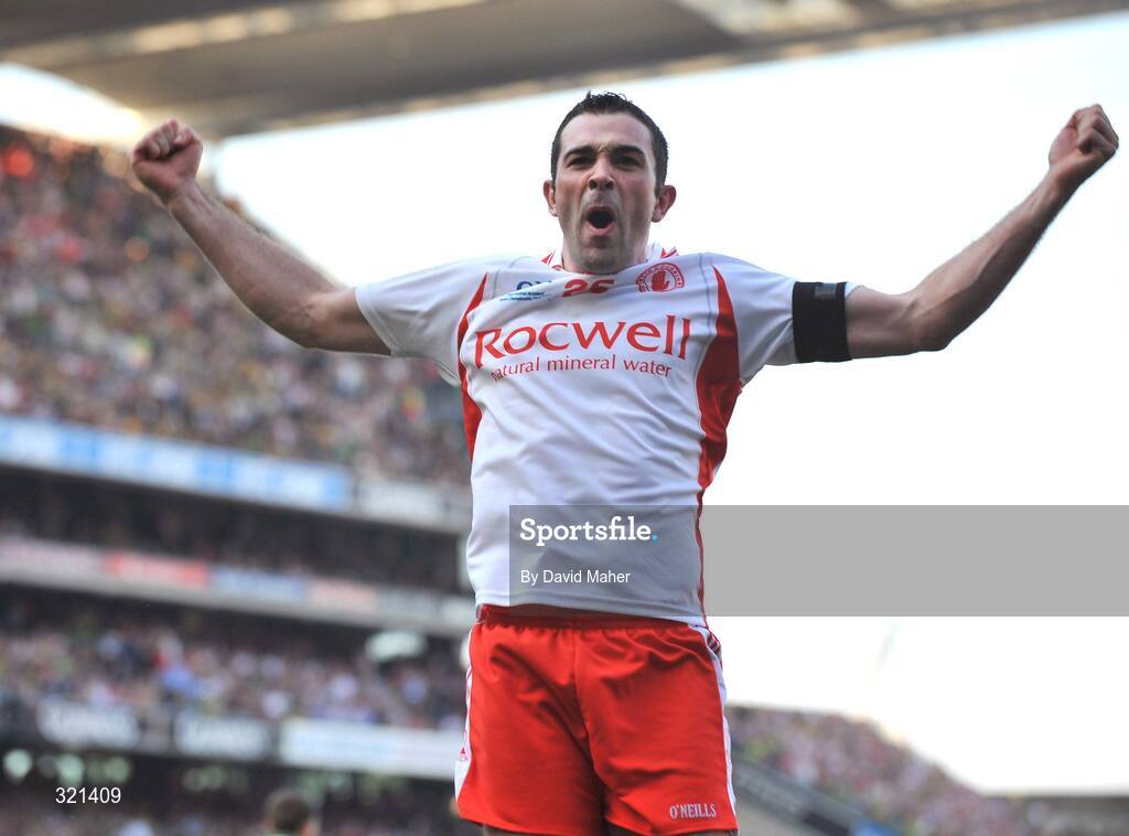 21 September 2008; Tyrone's Ryan Mellon celebrates after scoring a point during the second half of the game. GAA Football All-Ireland Senior Championship Final, Kerry v Tyrone, Croke Park, Dublin. Picture credit: David Maher / SPORTSFILE