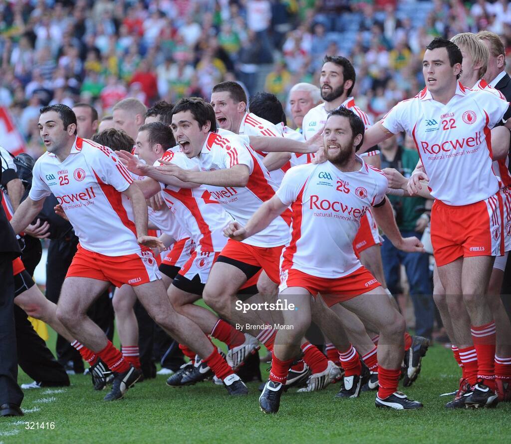 21 September 2008; Tyrone substitutes Paul Quinn, 32, Martin Penrose, 29 and Cathal McCarron, 22, celebrate victory at the final whistle. GAA Football All-Ireland Senior Championship Final, Kerry v Tyrone, Croke Park, Dublin. Picture credit: Brendan Moran / SPORTSFILE