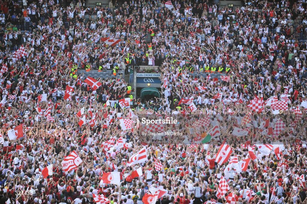 21 September 2008; Tyrone captain Brian Dooher lifts the Sam Maguire cup. GAA Football All-Ireland Senior Championship Final, Kerry v Tyrone, Croke Park, Dublin. Picture credit: Stephen McCarthy / SPORTSFILE