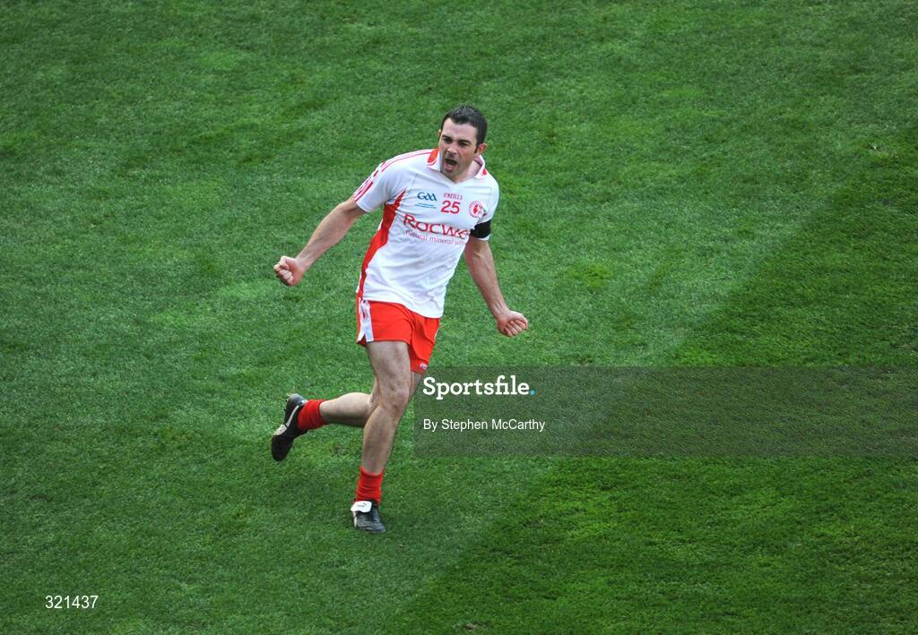 21 September 2008; Ryan Mellon, Tyrone, celebrates after scoring a point during the second half of the game. GAA Football All-Ireland Senior Championship Final, Kerry v Tyrone, Croke Park, Dublin. Picture credit: Stephen McCarthy / SPORTSFILE