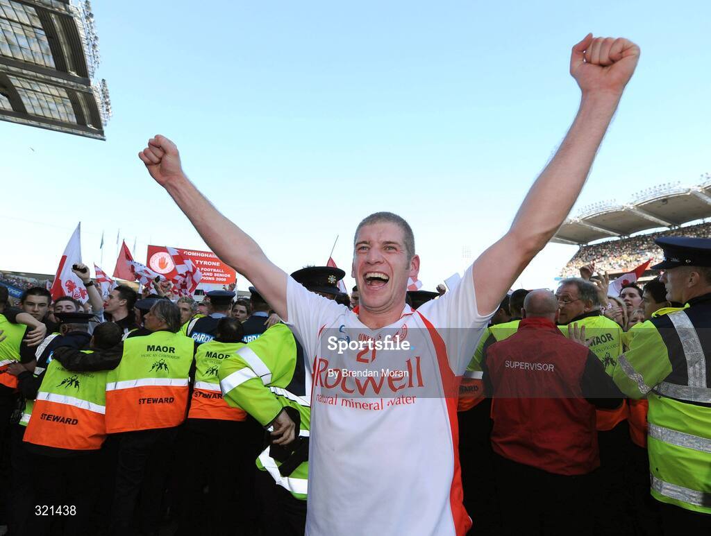 21 September 2008; Kevin Hughes, Tyrone, celebrates after the final whistle. GAA Football All-Ireland Senior Championship Final, Kerry v Tyrone, Croke Park, Dublin. Picture credit: Brendan Moran / SPORTSFILE