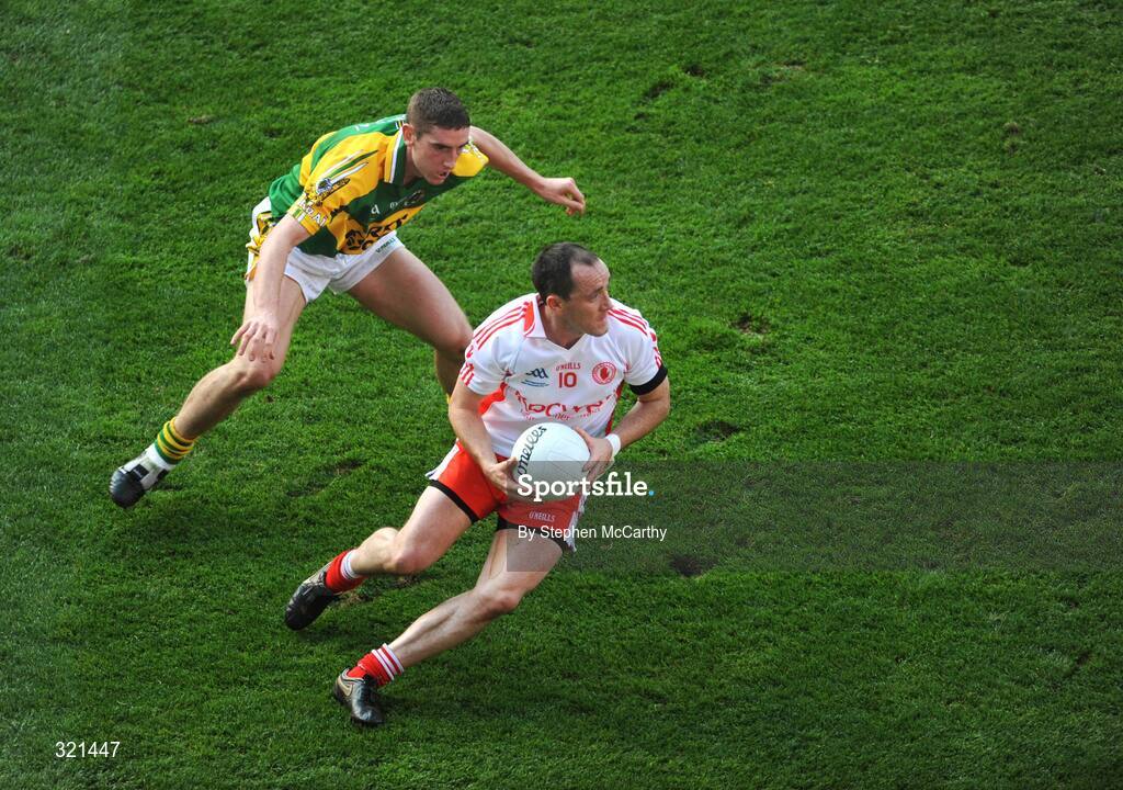 21 September 2008; Brian McGuigan, Tyrone, in action against Killian Young, Kerry. GAA Football All-Ireland Senior Championship Final, Kerry v Tyrone, Croke Park, Dublin. Picture credit: Stephen McCarthy / SPORTSFILE