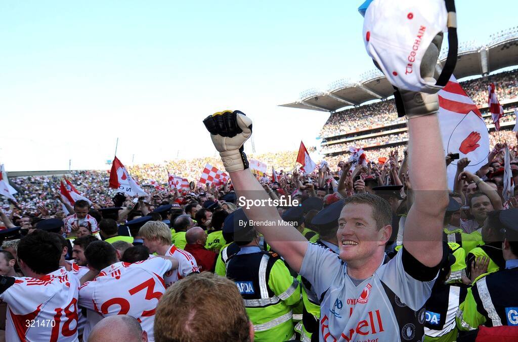 21 September 2008; Tyrone goalkeeper Pascal McConnell celebrates after the game. GAA Football All-Ireland Senior Championship Final, Kerry v Tyrone, Croke Park, Dublin. Picture credit: Brendan Moran / SPORTSFILE