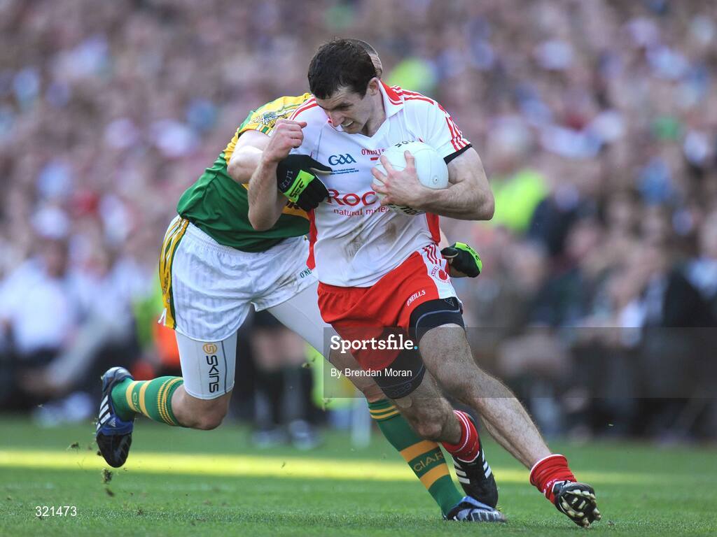 21 September 2008; Justin McMahon, Tyrone, in action against Kieran Donaghy, Kerry. GAA Football All-Ireland Senior Championship Final, Kerry v Tyrone, Croke Park, Dublin. Picture credit: Brendan Moran / SPORTSFILE