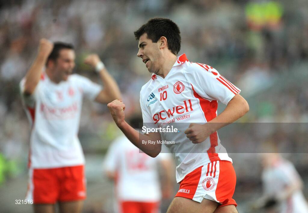 21 September 2008; Ciaran Gervin celebrates scoring the 13th point for Tyrone. ESB GAA Football All-Ireland Minor Championship Final, Tyrone v Mayo, Croke Park, Dublin. Picture credit: Ray McManus / SPORTSFILE