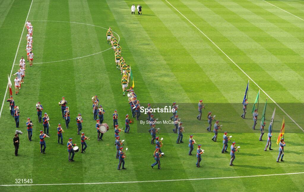 21 September 2008; The Kerry and Tyrone teams follow the Artane School of Music Band during the pre-match parade. GAA Football All-Ireland Senior Championship Final, Kerry v Tyrone, Croke Park, Dublin. Picture credit: Stephen McCarthy / SPORTSFILE