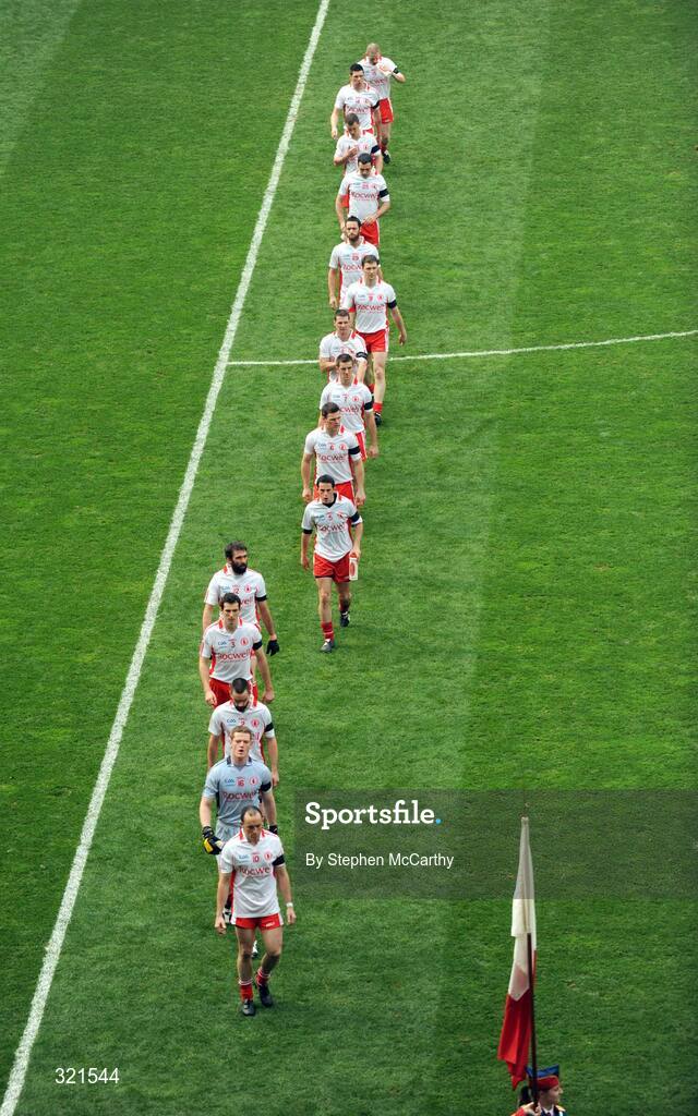 21 September 2008; The Tyrone teams follow the Artane School of Music Band during the pre-match parade. GAA Football All-Ireland Senior Championship Final, Kerry v Tyrone, Croke Park, Dublin. Picture credit: Stephen McCarthy / SPORTSFILE