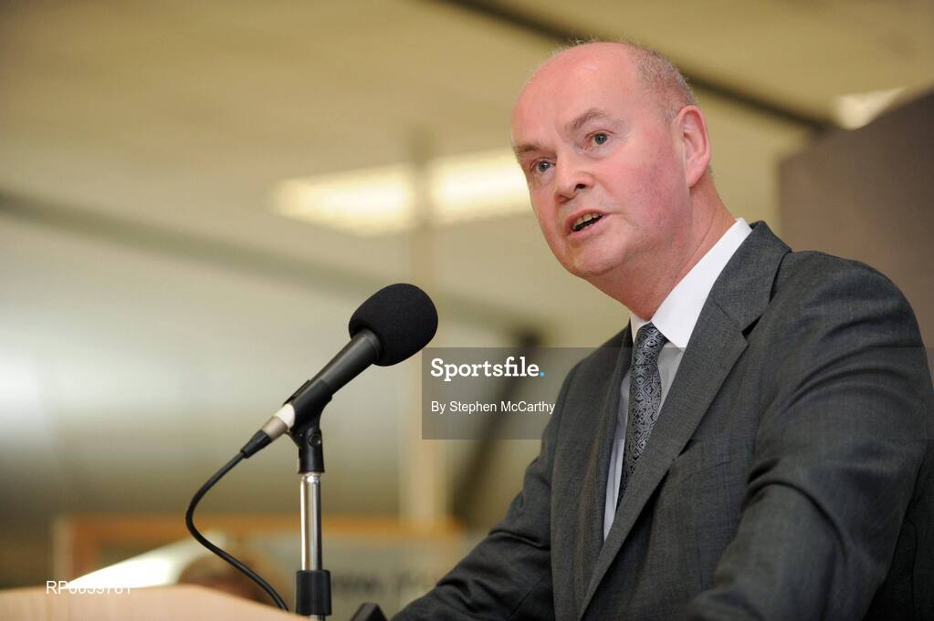 19 September 2008; Minister of State at the Department of the Taoiseach and Government Chief Whip Pat Carey speaking at a reception for Irish athletes at Dublin Airport as the Irish Paralympic Team arrived home from Beijing. Dublin Airport, Dublin. Picture credit: Stephen McCarthy / SPORTSFILE