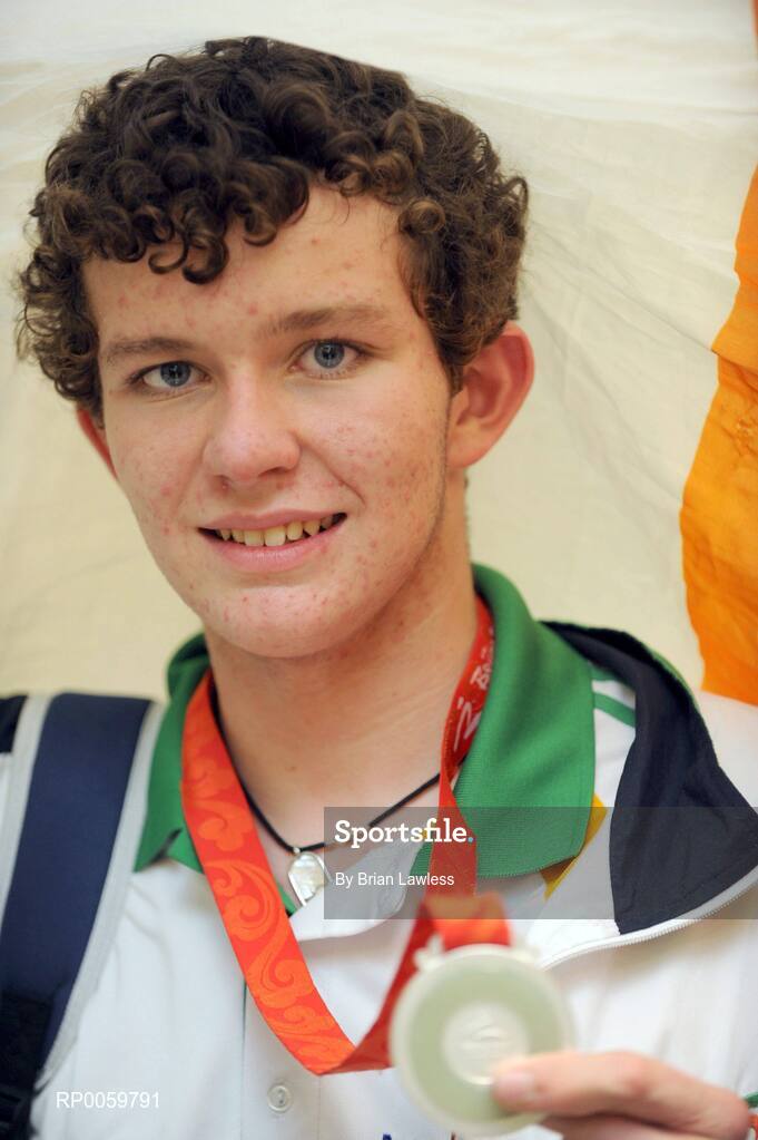 19 September 2008; Darragh McDonald, from Gorey, Co. Wexford, who won a silver medal in the Men's 400m Freestyle - S6 Final, at Dublin Airport as the Irish Paralympic Team arrived home from Beijing. Dublin Airport, Dublin. Picture credit: Brian Lawless / SPORTSFILE