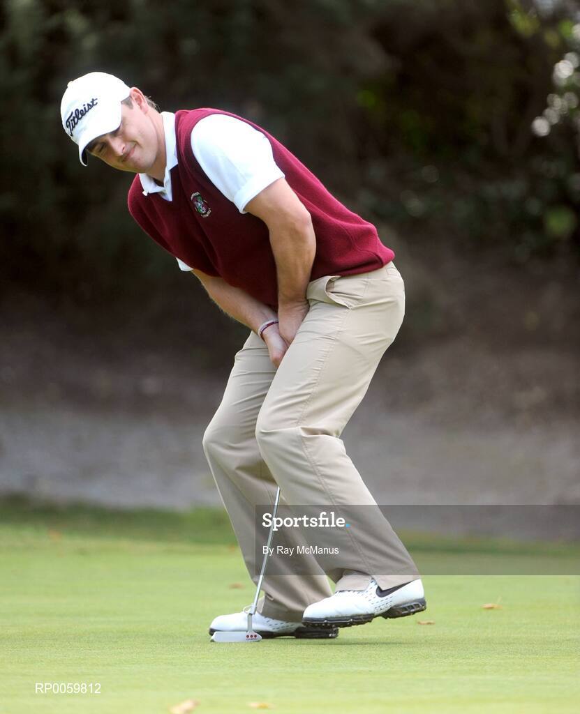 20 September 2008; Cian Daly, Castletroy Golf Club, reacts to missing a putt on the 12th green during the Bulmers Senior Cup Final. Bulmers Cups and Shields Finals 2008, Monkstown Golf Club, Parkgarriff, Monkstown, Co. Cork. Picture credit: Ray McManus / SPORTSFILE
