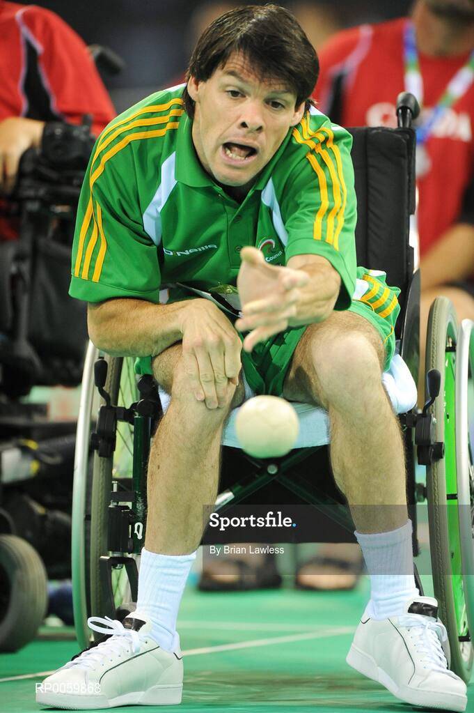 7 September 2008; Gabriel Shelly, from Bagenalstown, Co. Carlow, during his opening pool match of the Individual Boccia competition against Brock Richardson of Canada. Gabriel won the match 4-2. Beijing Paralympic Games 2008, Mixed Individual Boccia BC1, Pool D, Fencing Hall of National Convention Centre, Olympic Green, Beijing, China. Picture credit: Brian Lawless / SPORTSFILE