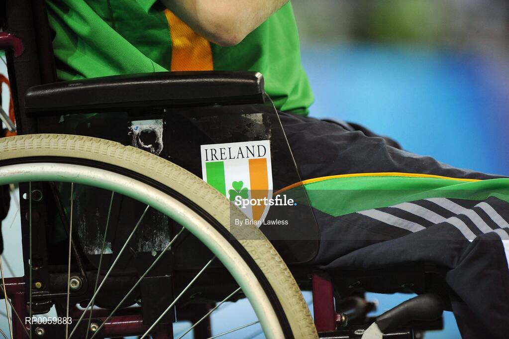7 September 2008; A general view of Padraic Moran, from Bray, Wicklow, wheelchair during his opening pool match of the Individual Boccia competition against David Smith of Great Britain. Padraic won his match 9-0. Beijing Paralympic Games 2008, Mixed Individual Boccia BC1, Pool B, Fencing Hall of National Convention Centre, Olympic Green, Beijing, China. Picture credit: Brian Lawless / SPORTSFILE