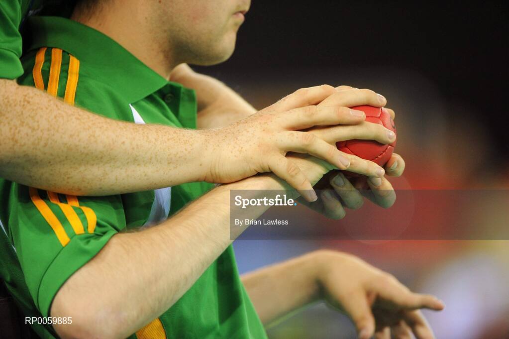 7 September 2008; Padraic Moran, from Bray, Co. Wicklow, receives assistance from Robert Roe, from Bray, Wicklow, during his opening pool match of the Individual Boccia competition against David Smith of Great Britain. Padraic won his match 9-0. Beijing Paralympic Games 2008, Mixed Individual Boccia BC1, Pool B, Fencing Hall of National Convention Centre, Olympic Green, Beijing, China. Picture credit: Brian Lawless / SPORTSFILE