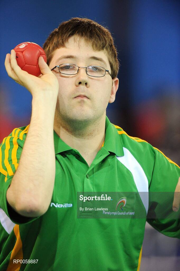 7 September 2008; Padraic Moran, from Bray, Co. Wicklow, during his opening pool match of the Individual Boccia competition against David Smith of Great Britain. Padraic won his match 9-0. Beijing Paralympic Games 2008, Mixed Individual Boccia BC1, Pool B, Fencing Hall of National Convention Centre, Olympic Green, Beijing, China. Picture credit: Brian Lawless / SPORTSFILE