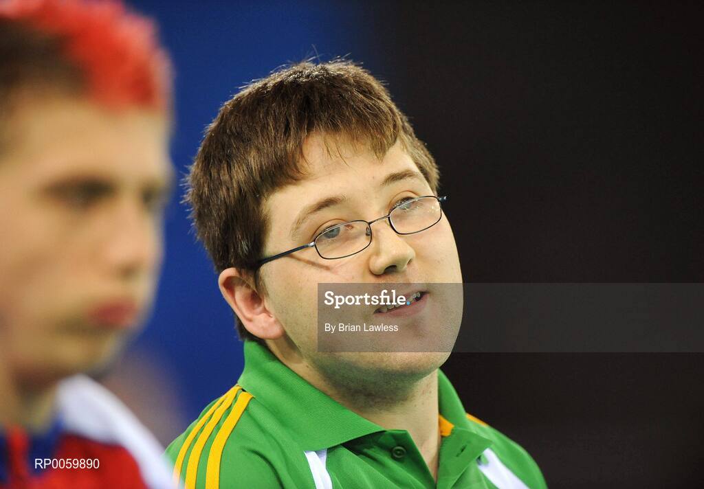 7 September 2008; Padraic Moran, from Bray, Co. Wicklow, during his opening pool match of the Individual Boccia competition against David Smith of Great Britain. Padraic won his match 9-0. Beijing Paralympic Games 2008, Mixed Individual Boccia BC1, Pool B, Fencing Hall of National Convention Centre, Olympic Green, Beijing, China. Picture credit: Brian Lawless / SPORTSFILE