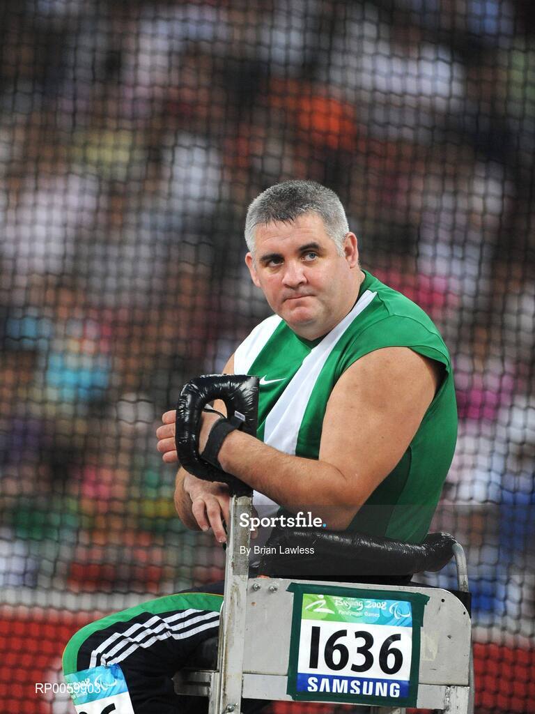8 September 2008; Garrett Culliton, from Clonaslee, Co. Laois, focuses during the Men's Discus Throw - F33/34/52 Final. Garrett finished in 5th position overall with a distance of 17.79m setting a new Irish record. Beijing Paralympic Games 2008, Men's Shot Putt Final F32, National Stadium, Olympic Green, Beijing, China. Picture credit: Brian Lawless / SPORTSFILE