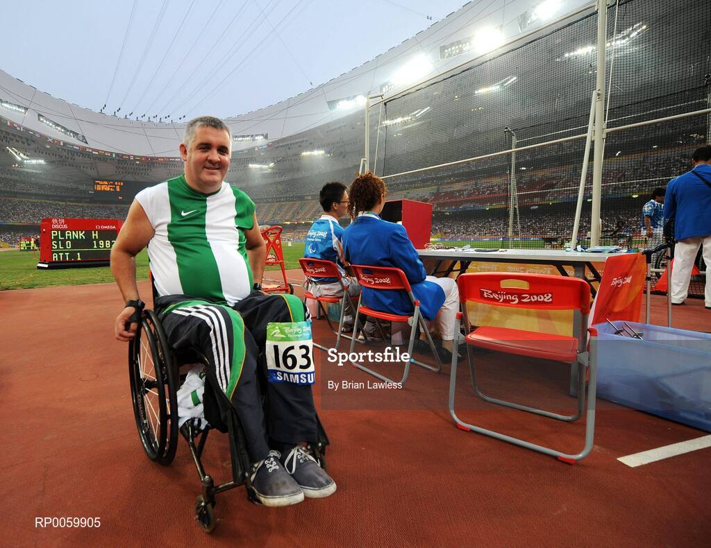 8 September 2008; Garrett Culliton, from Clonaslee, Co. Laois, after competing in the Men's Discus Throw - F33/34/52 Final. Garrett finished in 5th position overall with a distance of 17.79m setting a new Irish record. Beijing Paralympic Games 2008, Men's Shot Putt Final F32, National Stadium, Olympic Green, Beijing, China. Picture credit: Brian Lawless / SPORTSFILE