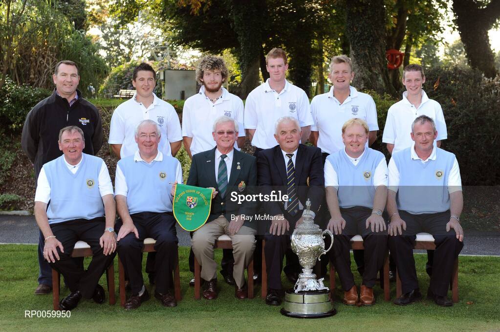 20 September 2008; Warrenpoint Golf Club who defeated Castletroy in the final of the Bulmers Senior Cup, back row left to right, Barry Moran, Commercial Manager Bulmers, Colm Campbell Jnr, Ryan Gribben, Paul Reavey, Paddy Gribben and Stephen Coulder. Front row, left to right, Ken Stevens, Rory McShane, Team captain, Barry Doyle, President GUI, Gerry Sands, Club Captain, Tim Carvill and Colm Campbell Snr. Bulmers Senior Cup Final. Bulmers Cups and Shields Finals 2008, Monkstown Golf Club, Parkgarriff, Monkstown, Co. Cork. Picture credit: Ray McManus / SPORTSFILE