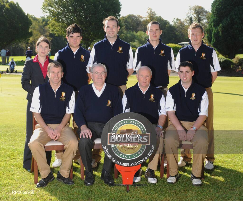 17 September 2008; Athlone Golf Club who were defeated by Limerick in the semi finals of the Bulmers Barton Shield, back row left to right, Anne Hogan, Brand Manager, Bulmers; Kelan McDonagh; Mark Rowe; Ciaran O’Connor; Aidan Dooley. Front row, left to right, Mark Butler, Joe Higgins, Club Captain, Pat Egan, Team Captain, Thomas O’Connor.  Bulmers Barton Shield Semi-Finals. Bulmers Cups and Shields Finals 2008, Monkstown Golf Club, Parkgarriff, Monkstown, Co. Cork. Picture credit: Ray McManus / SPORTSFILE