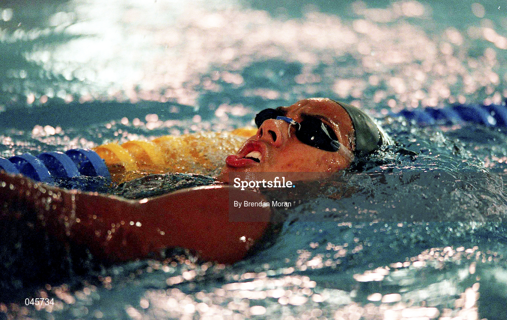 21 August 2000; Irish swimmer Chantal Gibney during a training session at the Westwood Club in Dublin prior to the 2000 Sydney Olympic Games. Photo by Brendan Moran/Sportsfile