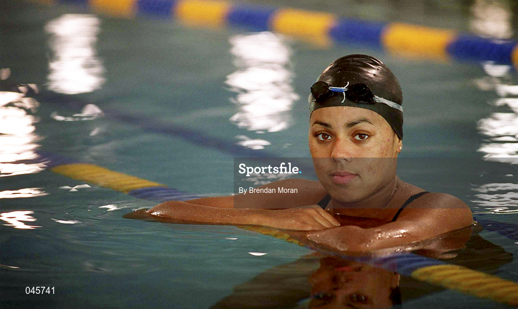21 August 2000; Irish swimmer Chantal Gibney poses for a portrait prior to a training session at the Westwood Club in Dublin prior to the 2000 Sydney Olympic Games. Photo by Brendan Moran/Sportsfile