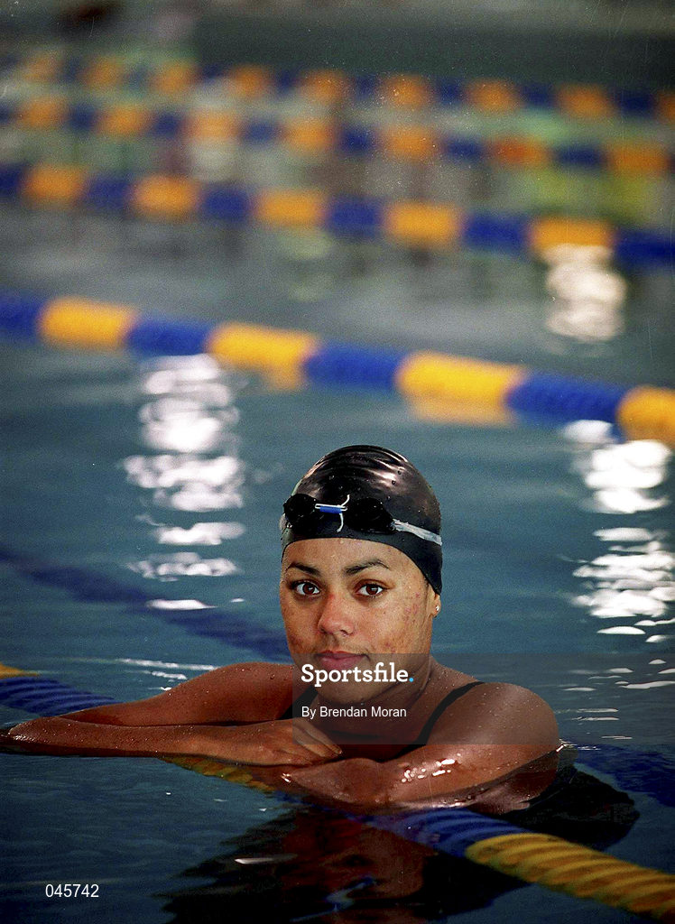 21 August 2000; Irish swimmer Chantal Gibney poses for a portrait prior to a training session at the Westwood Club in Dublin prior to the 2000 Sydney Olympic Games. Photo by Brendan Moran/Sportsfile