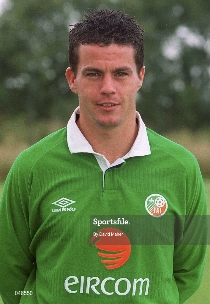 30 August 2000; Ian Harte of Republic of Ireland prior to the team's departure for the first game against Holland in their 2002 FIFA World Cup Qualifying Campaign. Photo by David Maher/Sportsfile