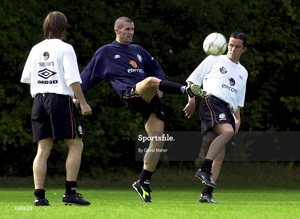 31 August 2000; Roy Keane and Gary Kelly, right, during Republic of Ireland Squad Training at the Sport Park Riekershaven in Amsterdam, Netherlands. Photo by David Maher/Sportsfile