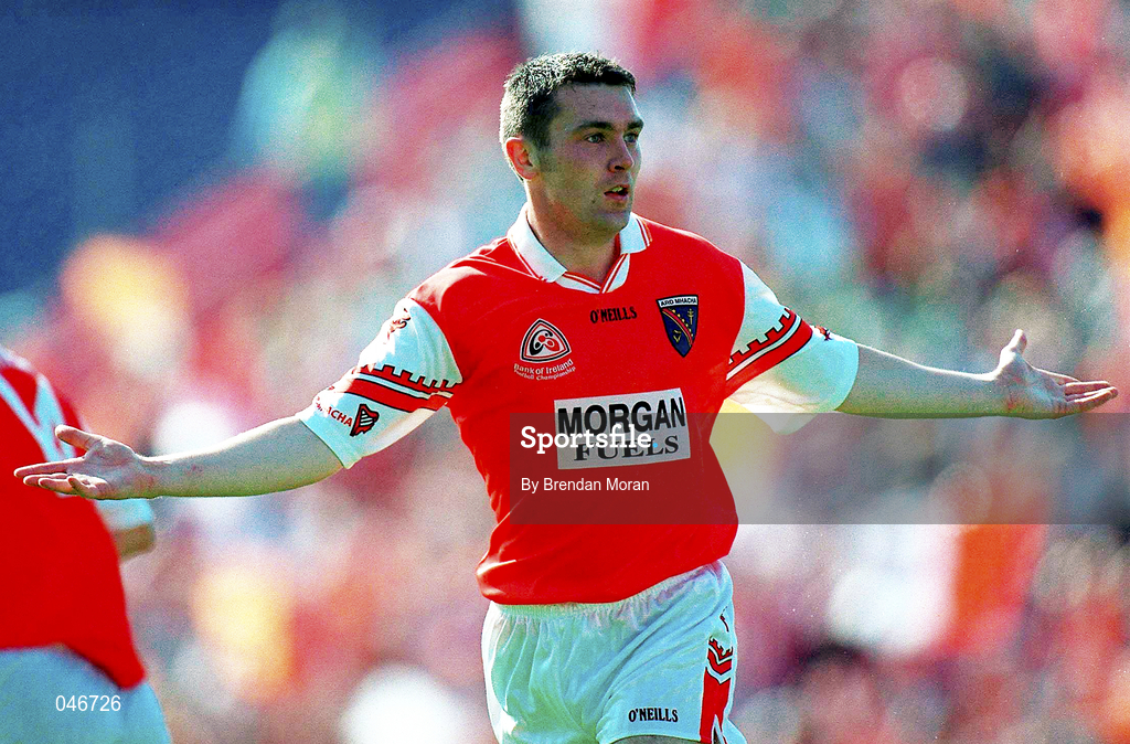2 September 2000; Oisin McConville of Armagh celebrates after scoring a goal during the Bank of Ireland All-Ireland Senior Football Championship Semi-Final replay match between Kerry and Armagh at Croke Park in Dublin. Photo by Brendan Moran/Sportsfile