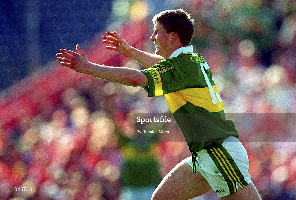 2 September 2000; Mike Frank Russell of Kerry celebrates after scoring a goal during the Bank of Ireland All-Ireland Senior Football Championship Semi-Final replay match between Kerry and Armagh at Croke Park in Dublin. Photo by Brendan Moran/Sportsfile