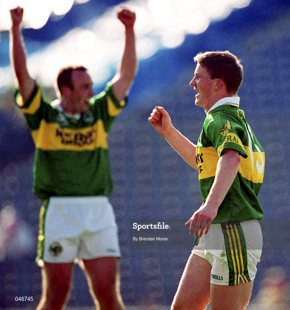 2 September 2000; Mike Frank Russell of Kerry celebrates after scoring a goal during the Bank of Ireland All-Ireland Senior Football Championship Semi-Final replay match between Kerry and Armagh at Croke Park in Dublin. Photo by Brendan Moran/Sportsfile