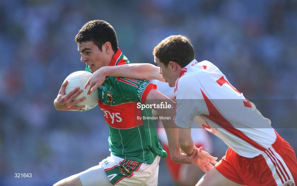21 September 2008; Aidan Walsh, Mayo, in action against Gavin Teague, Tyrone. ESB GAA Football All-Ireland Minor Championship Final, Tyrone v Mayo, Croke Park, Dublin. Picture credit: Brendan Moran / SPORTSFILE