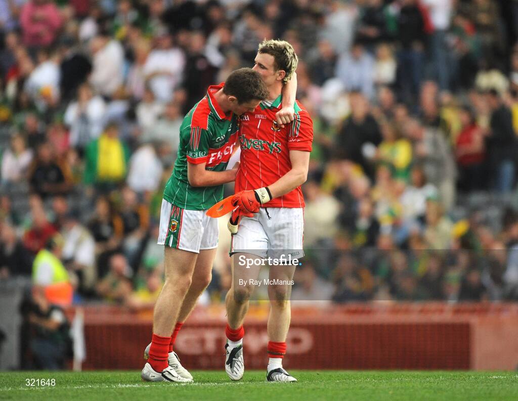 21 September 2008; Mayo players Shane Nally, left, and Robert Hennelly after the game. ESB GAA Football All-Ireland Minor Championship Final, Tyrone v Mayo, Croke Park, Dublin. Picture credit: Ray McManus / SPORTSFILE