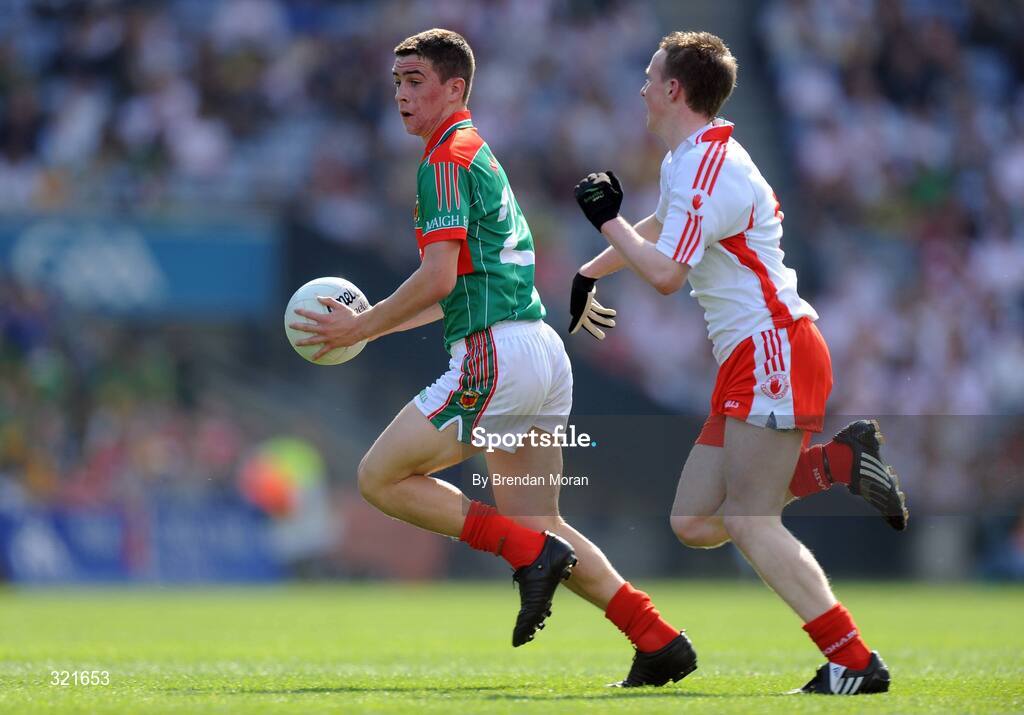 21 September 2008; Kieran Charlton, Mayo, in action against Stephen McRory, Tyrone. ESB GAA Football All-Ireland Minor Championship Final, Tyrone v Mayo, Croke Park, Dublin. Picture credit: Brendan Moran / SPORTSFILE