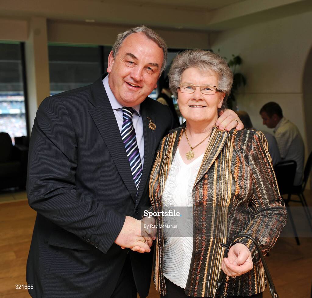 21 September 2008; GAA President Nickey Brennan with Margaret McConville before the game. GAA Football All-Ireland Senior Championship Final, Kerry v Tyrone, Croke Park, Dublin. Picture credit: Ray McManus / SPORTSFILE