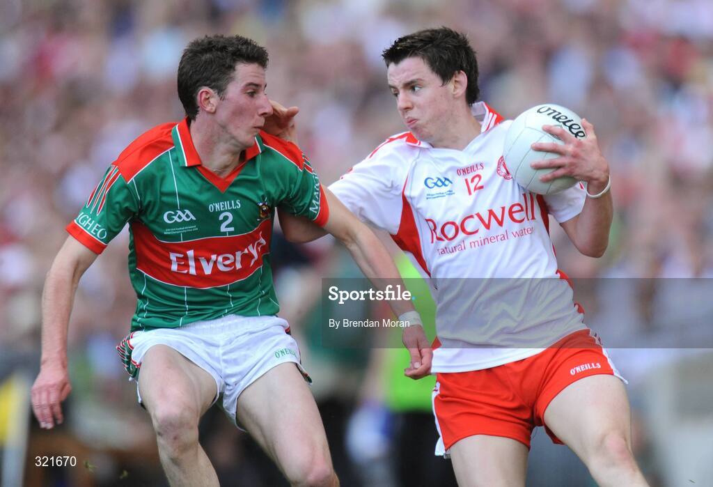 21 September 2008; Matthew Donnelly, Tyrone, in action against David Dolan, Mayo. ESB GAA Football All-Ireland Minor Championship Final, Tyrone v Mayo, Croke Park, Dublin. Picture credit: Brendan Moran / SPORTSFILE