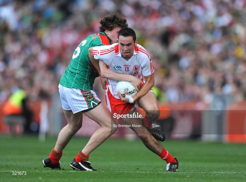 21 September 2008; Kyle Coney, Tyrone, in action against Eoin Reilly, Mayo. ESB GAA Football All-Ireland Minor Championship Final, Tyrone v Mayo, Croke Park, Dublin. Picture credit: Brendan Moran / SPORTSFILE