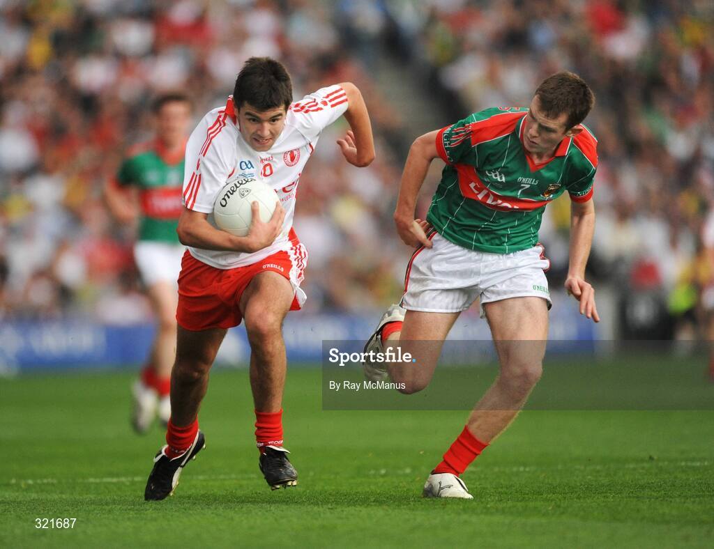 21 September 2008; Ciaran Gervin, Tyrone, in action against Shane Nally, Mayo. ESB GAA Football All-Ireland Minor Championship Final, Tyrone v Mayo, Croke Park, Dublin. Picture credit: Ray McManus / SPORTSFILE