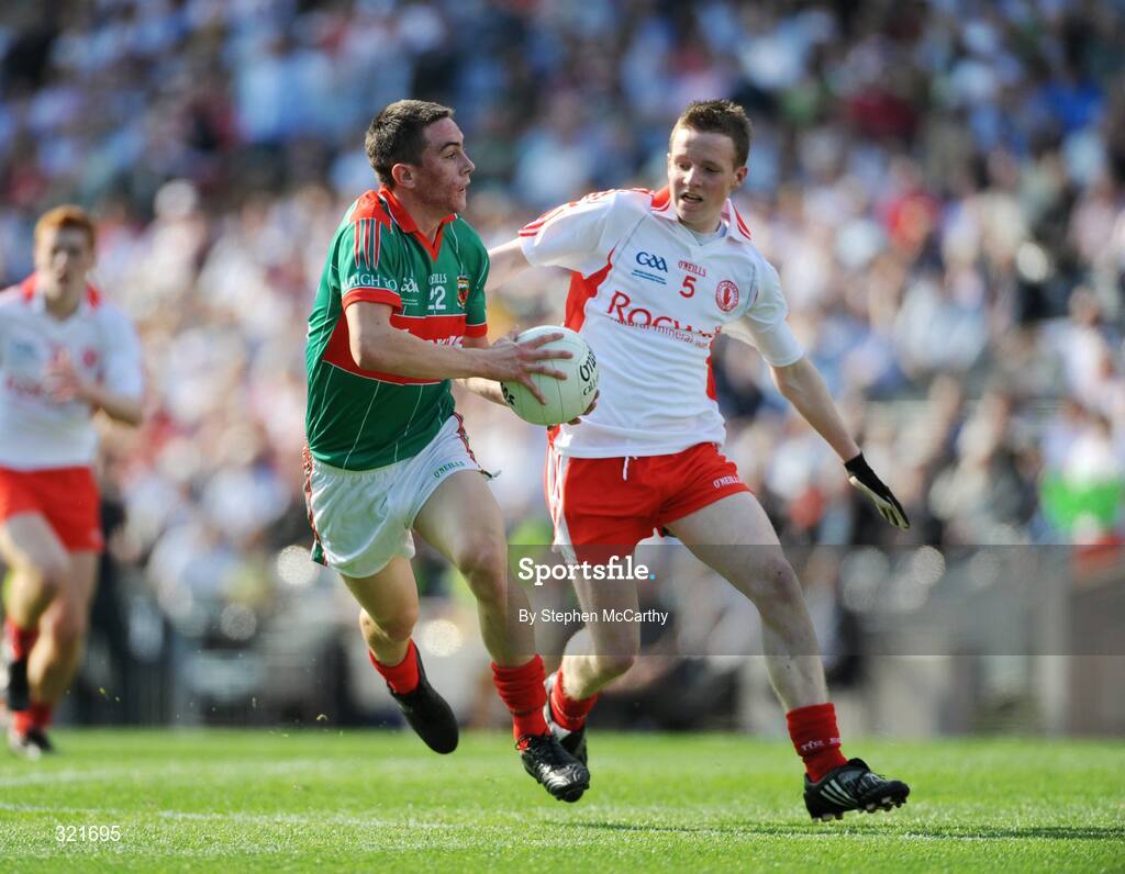 21 September 2008; Kieran Charlton, Mayo, in action against Stephen MacRory, Tyrone. ESB GAA Football All-Ireland Minor Championship Final, Tyrone v Mayo, Croke Park, Dublin. Picture credit: Stephen McCarthy / SPORTSFILE