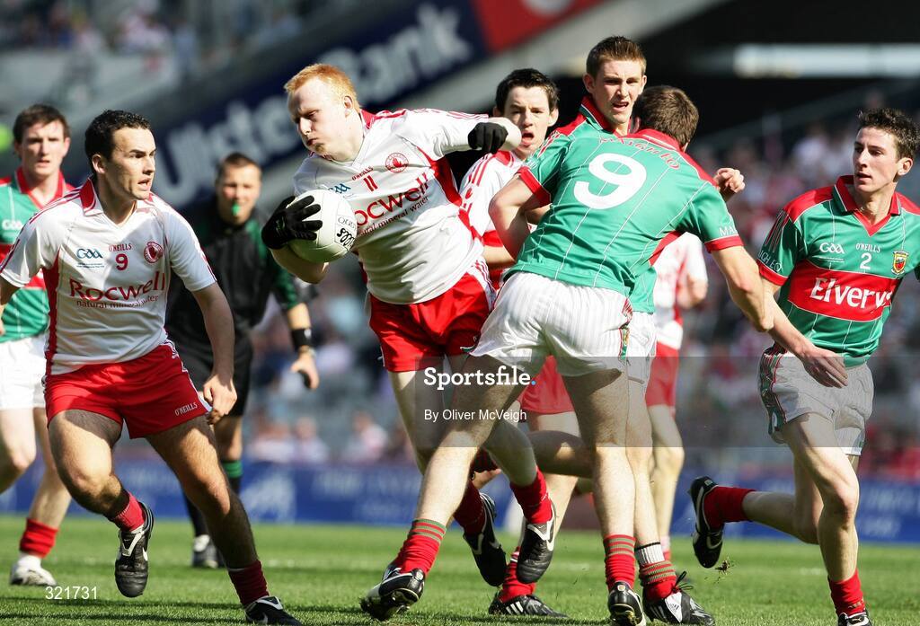 21 September 2008; Diamuid McNally, Tyrone, in action against Ger McDonagh, Mayo. ESB GAA Football All-Ireland Minor Championship Final, Tyrone v Mayo, Croke Park, Dublin. Picture credit: Oliver McVeigh / SPORTSFILE