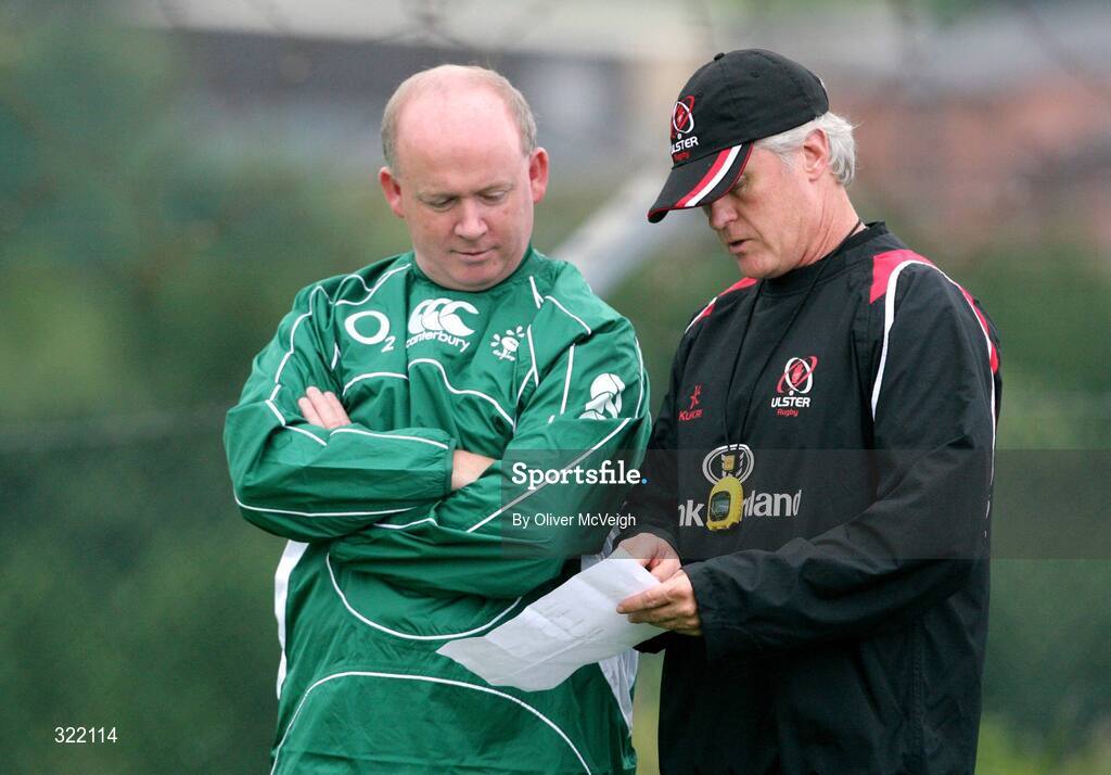 19 August 2008; Ireland head coach Declan Kidney, left, alongside Ulster head coach Matt Williams during a squad training session. Ulster Rugby Squad Training Session, Newforge Country Club, Belfast, Co Antrim. Picture credit; Oliver McVeigh / SPORTSFILE