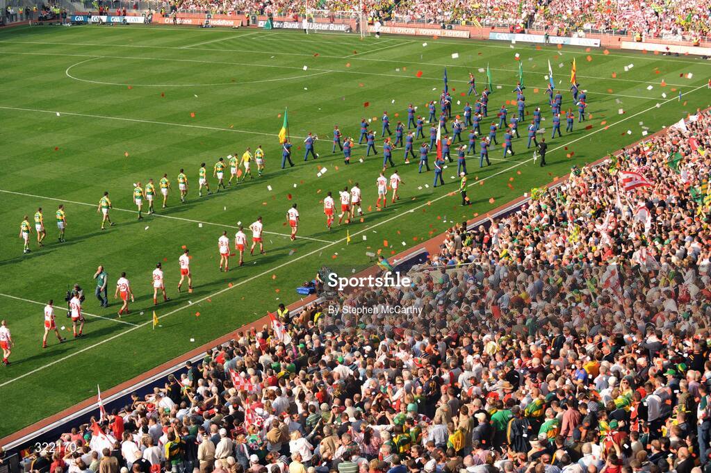 21 September 2008; A general view of the pre-match parade. GAA Football All-Ireland Senior Championship Final, Kerry v Tyrone, Croke Park, Dublin. Picture credit: Stephen McCarthy / SPORTSFILE