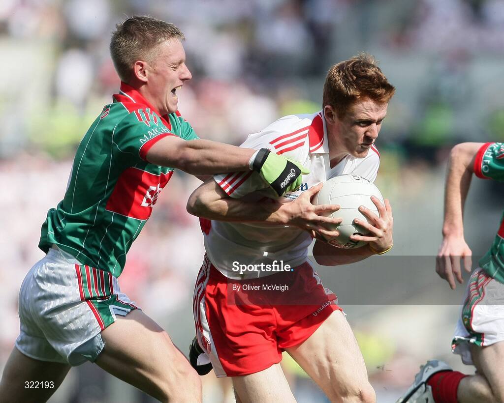21 September 2008; Niall McKenna, Tyrone, in action against Kevin Keane, Mayo. ESB GAA Football All-Ireland Minor Championship Final, Tyrone v Mayo, Croke Park, Dublin. Picture credit: Oliver McVeigh / SPORTSFILE