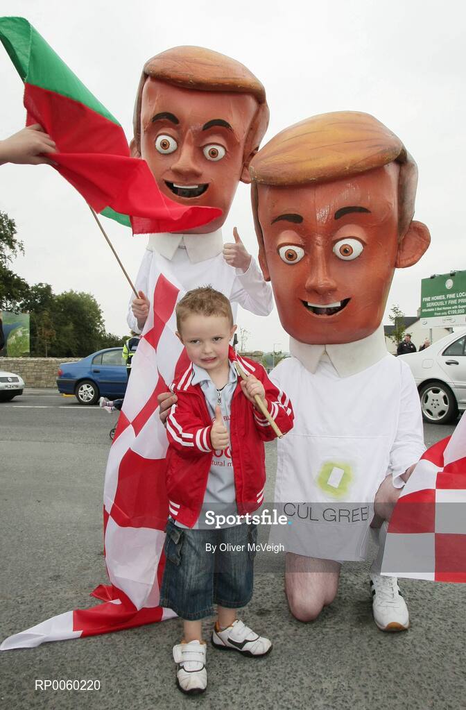 27 September 2008; Jake Lagan, Rock, Co Tyrone, calling on fans to pledge for Cul Green to make Croke Park carbon neutral at the ESB GAA Football All-Ireland Minor Championship Final Replay, Tyrone v Mayo, Pearse Park, Longford. Picture credit: Oliver McVeigh / SPORTSFILE