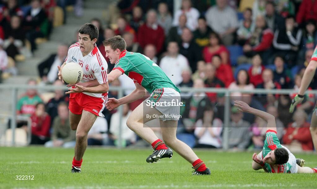 27 September 2008; Ciaran Gervin, Tyrone, in action against Shane McHale, Mayo. ESB GAA Football All-Ireland Minor Championship Final Replay, Tyrone v Mayo, Pearse Park, Longford. Picture credit: Oliver McVeigh / SPORTSFILE