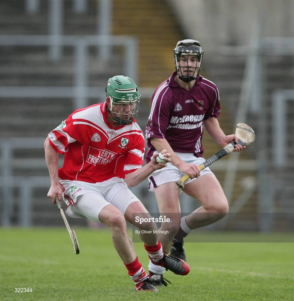28 September 2008; Joey Scullion, Loughgiel Shamrocks, in action against Kevin Elliott, Cushendalls Ruairi Og's. Antrim County Senior Hurling Final, Cushendalls Ruairi Og's v Loughgiel Shamrocks, Casement Park, Belfast, Co. Antrim. Picture credit: Oliver McVeigh / SPORTSFILE