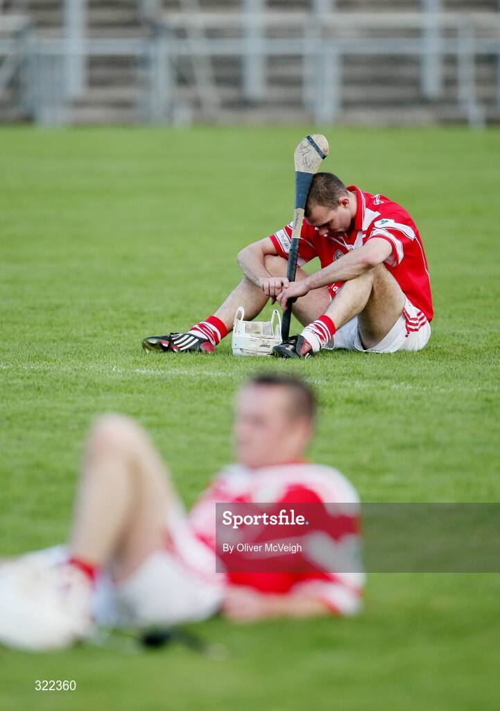 28 September 2008; A dejected Johnny Campbell, Loughgiel Shamrocks, after the game. Antrim County Senior Hurling Final, Cushendalls Ruairi Og's v Loughgiel Shamrocks, Casement Park, Belfast, Co. Antrim. Picture credit: Oliver McVeigh / SPORTSFILE
