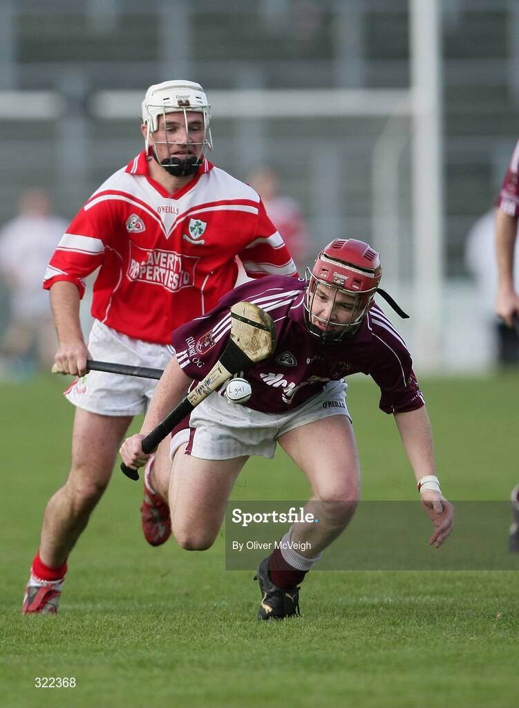 28 September 2008; Patrick McGill, Cushendalls Ruairi Og's, in action against Declan Laverty, Loughgiel Shamrocks. Antrim County Senior Hurling Final, Cushendalls Ruairi Og's v Loughgiel Shamrocks, Casement Park, Belfast, Co. Antrim. Picture credit: Oliver McVeigh / SPORTSFILE