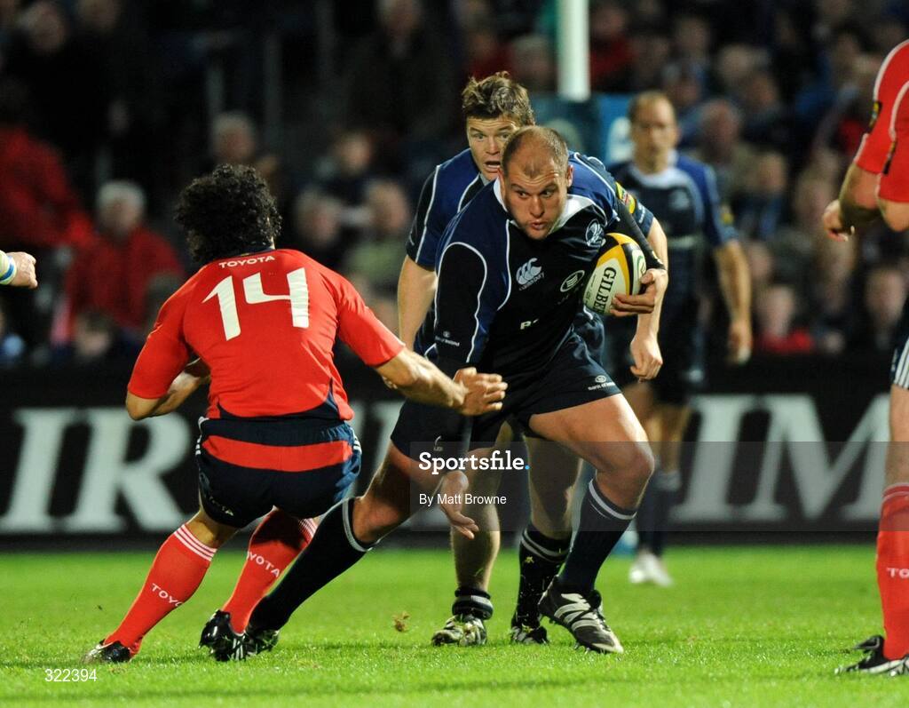 28 September 2008; CJ Van Der Linde, Leinster, in action against Doug Howlett, Munster. Magners League, Leinster v Munster, RDS, Dublin. Picture credit: Matt Browne / SPORTSFILE